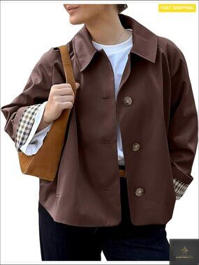 Cropped Trench Coat Spring Jacket Lightweight Single Breasted Outwear